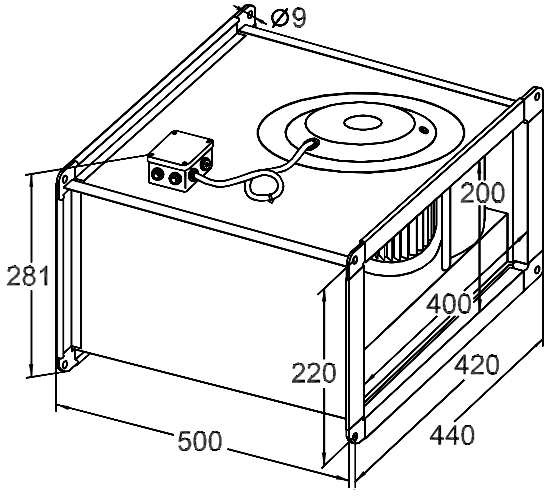 Размер вентилятора для прямоугольных каналов Korf WRW 40-20 20-4D Размер вентилятора для прямоугольных каналов Korf WRW 40-20 20-4D